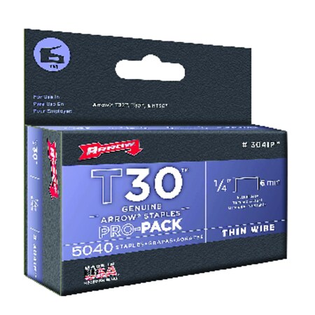 Arrow T30 1/2" W X 1/4" L 22 Ga. Wide Crown Thin Wire Staples, 5040PK 304IP